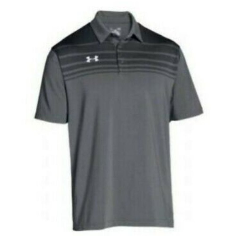 NWT Under Armour Mens Victor Polo Gray Black Golf Polo Shirt Sz Small $55 FLB216 - Picture 1 of 1